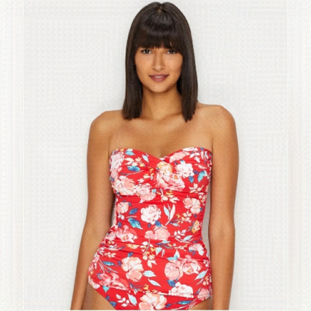 NWT Ralph Lauren Floral Twist Front Bandeau Tummy Control Tankini Top - Picture 2 of 4